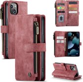 CaseMe - Telefoonhoesje geschikt voor iPhone 13 - Wallet Book Case met ritssluiting - Magneetsluiting - Rood