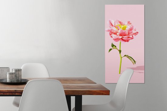 Tableau Toile Pivoine rose sur fond rose - 40x80 cm - Décoration murale