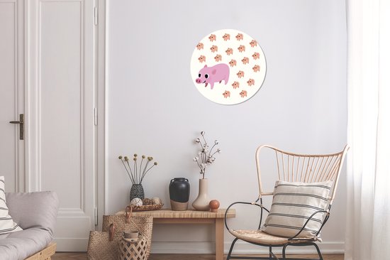 illustration d'un cochon avec dix-neuf petits cochons Cercle mural aluminium ⌀ 30 cm - impression photo sur cercle mural / cercle vivant / cercle jardin (décoration murale)