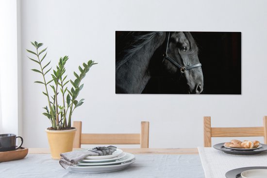 Toile Peinture Cheval - Zwart - Licol - 80x40 cm - Décoration murale