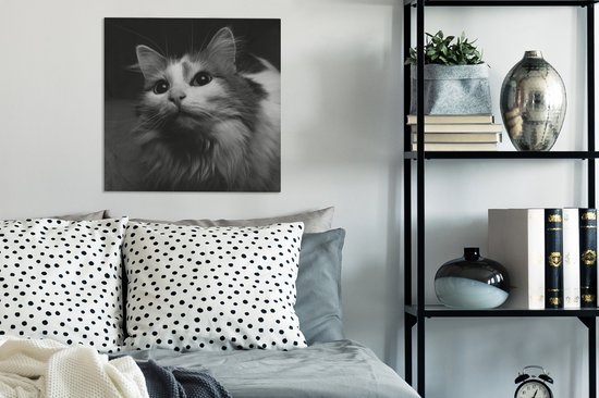 Tableau sur toile Profil animal chat en noir et blanc - 50x50 cm - Décoration murale