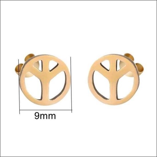 Aramat jewels ® - Zweerknopjes oorbellen vredesteken goudkleurig chirurgisch staal 10mm