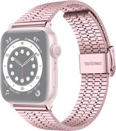 Compatible apple watch bandje - By Qubix - Metalen bandje - Rosé roze - Geschikt voor Apple watch 42mm / 44mm / 45mm - Apple watch series 3/4/5/6/7