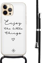 iPhone 12 hoesje met koord - Enjoy life | Apple iPhone 12 crossbody case | Zwart, Transparant | Tekst