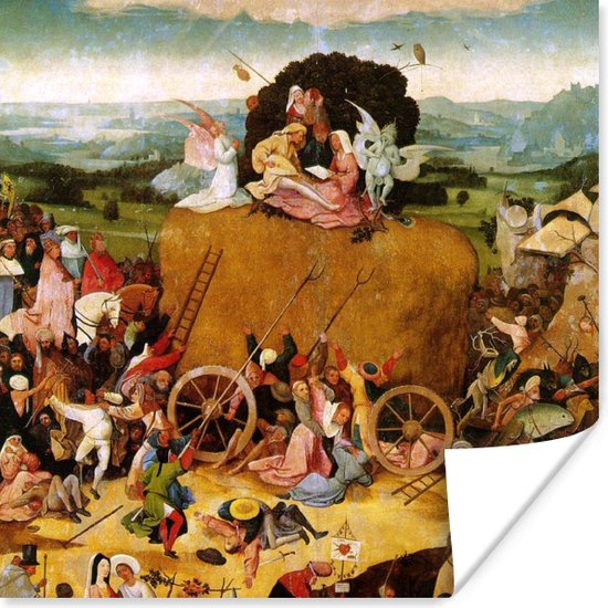 Poster Haywain central panel of the triptych - schilderij van Jheronimus Bosch - 30x30 cm