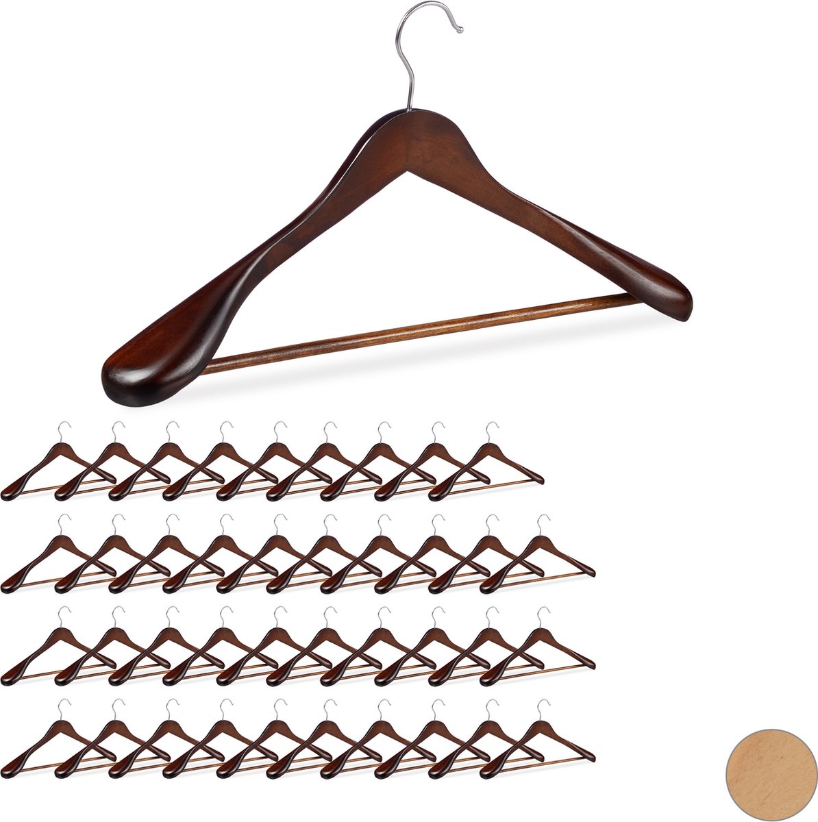 40 x kledinghanger - voor pakken - brede schouder - kleerhangers hout - bruin