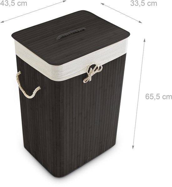 Relaxdays 1x wasmand bamboe - wasbox met deksel - 70 liter - rond - 65
