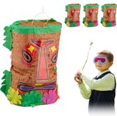 Relaxdays 4x pinata tiki - indianen pinata - Hawaii piñata - masker - decoratie verjaardag