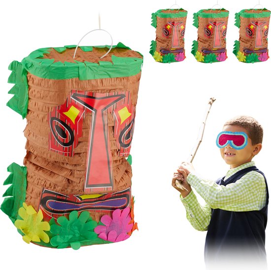 4x pinata tiki - indianen pinata - Hawaii piñata - masker - decoratie verjaardag
