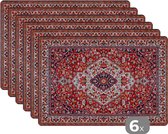 Placemat - Placemats kunststof - Perzisch Tapijt - Vloerkleed - Patronen - Rood - 45x30 cm - 6 stuks - Hittebestendig - Anti-Slip - Onderlegger - Afneembaar