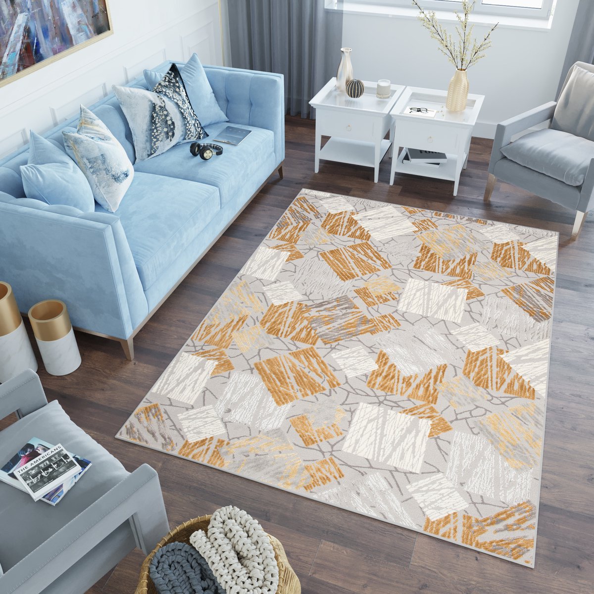 Tapiso Asthane Vloerkleed Oranje Grijs Woonkamer Slaapkamer Tapijt Maat - 80x150 Grijs Oranje1