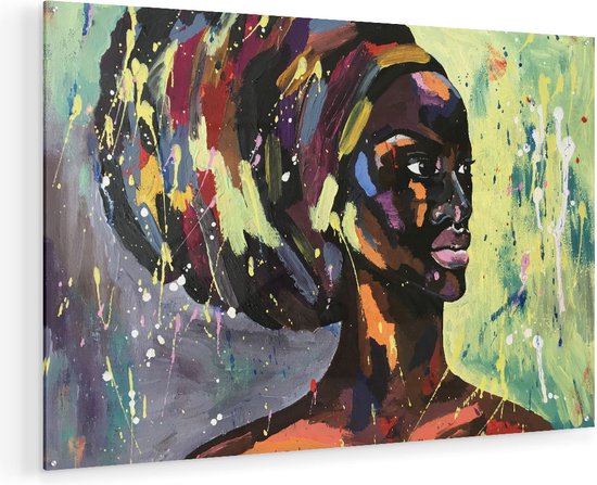 Artaza Glasschilderij - Getekende Afrikaanse Vrouw - Abstract - 105x70 - Plexiglas Schilderij - Foto op Glas