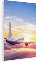 Artaza Glasschilderij - Vliegtuig In De Wolken Bij Zonsondergang - 40x60 - Plexiglas Schilderij - Foto op Glas