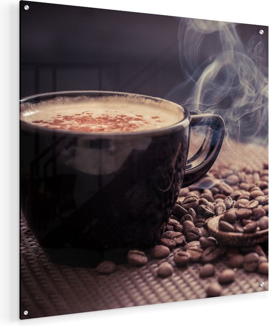 Peinture sur verre Artaza - Tasse de Café chaud avec Grains de café - 60x60 - Peinture sur plexiglas - Photo sur Glas