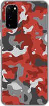 Geschikt voor Samsung Galaxy S20 hoesje - Rood met grijs camouflage patroon - Siliconen Telefoonhoesje