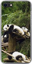 Geschikt voor iPhone 8 hoesje - Panda's - Hout - Trap - Siliconen Telefoonhoesje
