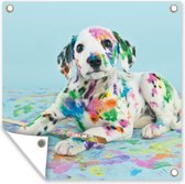 Tuinposters Hond - Verf - Blauw - 50x50 cm - Tuindoek - Buitenposter