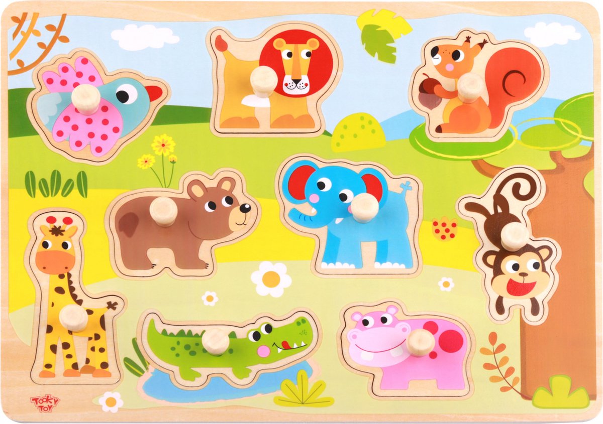 Houten Dierenpuzzel en Vormenpuzzel - Educatief Speelgoed voor Kinderen - Dieren 10-delig - Peuters & Kleuters