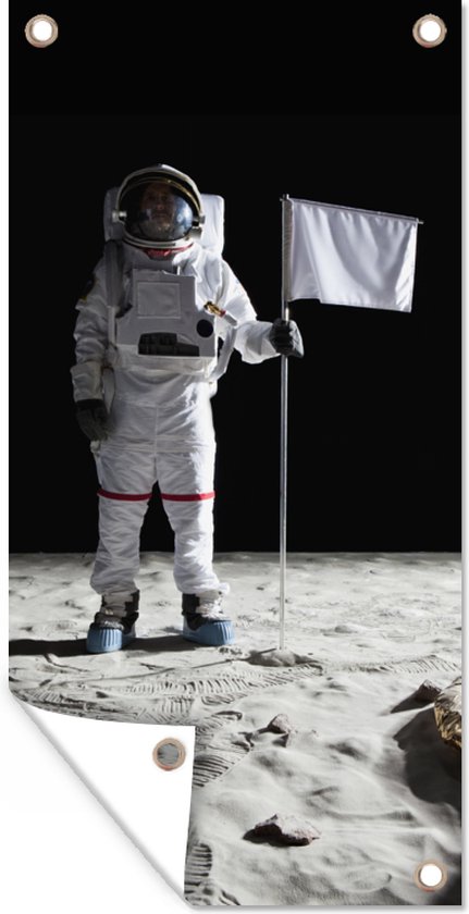 Tuinposter Maan - Ruimte - Astronaut - 40x80 cm - Wanddecoratie Buiten - Tuinposter - Tuindoek - Schuttingposter - Tuinschilderij