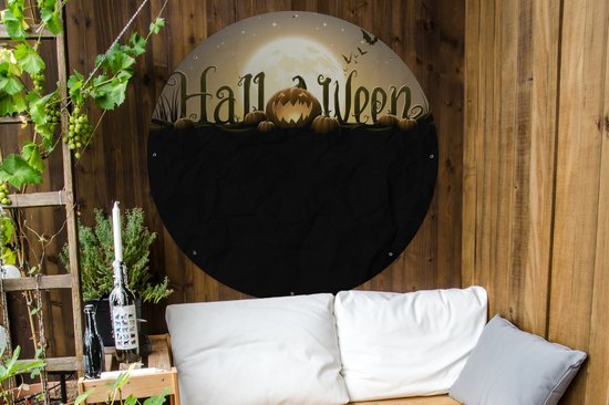 Cercle de jardin Les lettres d'Halloween illuminées par la pleine lune dans une illustration - 120x120 cm - Affiche de jardin ronde - Extérieur XXL / Groot format !
