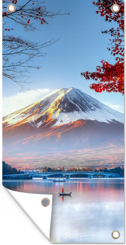 Tuinposter De Japanse Fuji berg in Azië tijdens de herfst - 40x80 cm - Wanddecoratie Buiten - Tuinposter - Tuindoek - Schuttingposter - Tuinschilderij