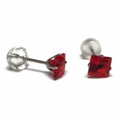 Aramat jewels ® - Zirkonia zweerknopjes vierkant 5mm oorbellen rood chirurgisch staal