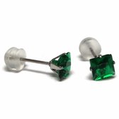 Aramat jewels ® - Zirkonia zweerknopjes vierkant 5mm oorbellen smaragd groen chirurgisch staal