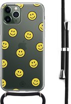 iPhone 11 Pro hoesje met koord - Smileys | Apple iPhone 11 Pro crossbody case | Zwart, Transparant | Geruit/gestreept/gestipt