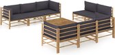 Decoways - 9-delige Loungeset met donkergrijze kussens bamboe