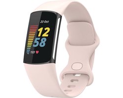 By Qubix - Compatible Fitbit bandje - Geschikt voor Fitbit Charge 5 - Fitbit Charge 6 Sportbandje met dubbele lus - Zand roze - Maat: S - Horlogeband - smartwatchbandje