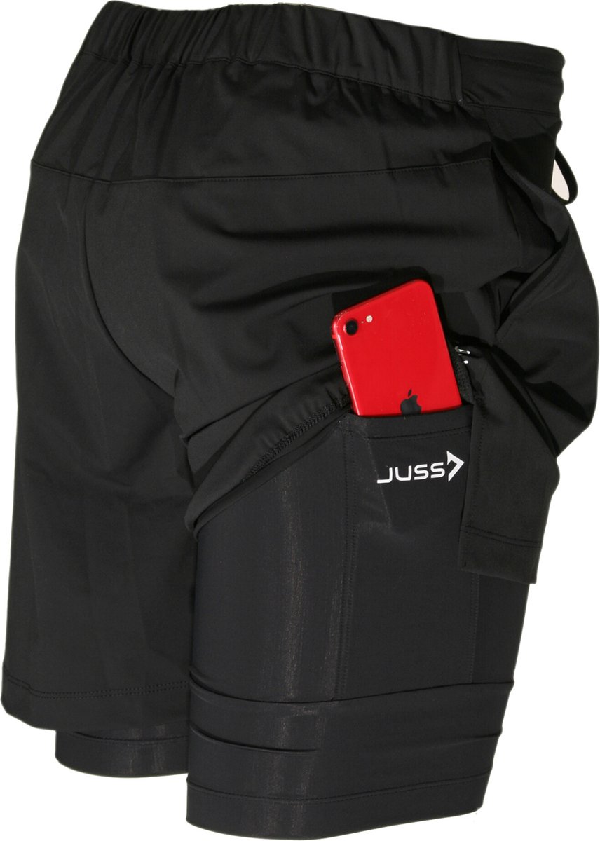 JUSS7 Sportswear - 2in1 Hardloop Broek met Telefoonzak - Black - L