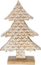 Mango houten kerstboom - Naturel/Wit - 28x8x40cm