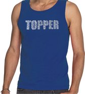 Glitter Topper tanktop blauw met steentjes/ rhinestones voor heren - Glitter kleding/ foute party outfit L