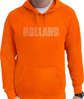 Glitter Holland hoodie oranje met steentjes/rhinestones voor heren - Oranje fan shirts - Holland / Nederland supporter - EK/ WK trui met capuchon / outfit L
