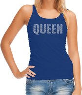 Glitter Queen tanktop blauw met steentjes/ rhinestones voor dames - Glitter kleding/ foute party outfit M