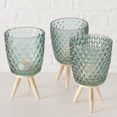 1x Windlicht dalea H15cm glas Sage groen - Waxinelichthouder - Kandelaar