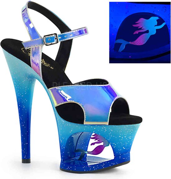 Pleaser - MOON-711MER Sandaal met enkelband, Paaldans schoenen - Paaldans schoenen - 41 Shoes - Blauw
