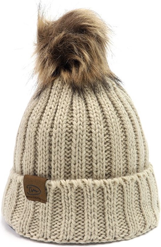 Ruige Muts Naturel gebreide muts - I'm Dutch - beige wintermuts voor dames - one ...