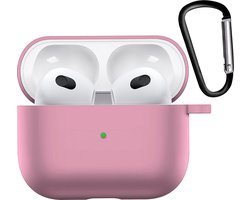 Hoesje - Geschikt voor Apple AirPods 3 - met Clip - Siliconen Hoes - Silicone Case Cover - Lichtroze