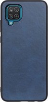 Samsung Galaxy A12 Hoesje Back Cover met Kunstleer Coating Blauw