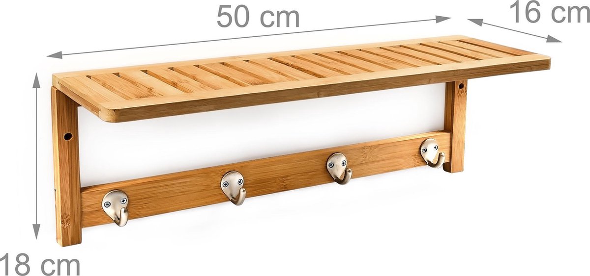 Relaxdays Handdoekenrek - plank keuken / badkamer - kapstok bamboe hout -  50 x 18 x 16 cm | bol.com