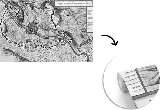 Papier peint photo en vinyle - Plan historique de la ville de Maastricht en noir et blanc - Plan d'étage largeur 525 cm x hauteur 350 cm - Tirage photo sur papier peint (disponible en 7 tailles)