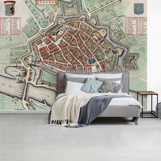 Papier peint photo vinyle - Plan coloré de la ville historique d'Arnhem en Gelderland - Plan d'étage largeur 400 cm x hauteur 300 cm - Tirage photo sur papier peint (disponible en 7 tailles)