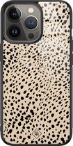 iPhone 13 Pro hoesje glass - Stippen bruin abstract | Apple iPhone 13 Pro  case | Hardcase backcover zwart