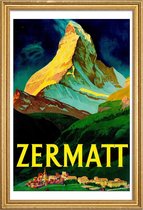 JUNIQE - Poster met houten lijst Vintage Zwitserland Zermatt -40x60