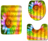 Toilet Accessoires Set Bloemen - WC Mat - Toiletdeksel Zitkussen - Badmat - Badkamer - Mat - Bloemenprint - 3 Stuks - Polyester