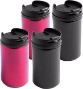 Set van 4x stuks Warmhoudbekers/warm houd bekers metallic zwart en rood 320 ml - 2x per kleur