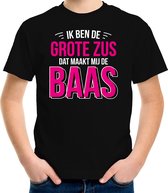 Grote zus de baas cadeau t-shirt zwart voor meisjes / kinderen - shirt voor grote zussen 134/140