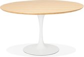 Alterego Ronde design eet-/bureautafel 'GLOBO' van natuurkleurig hout met centrale poot van wit metaal - Ø120 cm