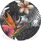 Motif feuilles tropicales avec fleurs Cercle mural aluminium ⌀ 90 cm / Mer et plage - impression photo sur cercle mural / cercle vivant / cercle de jardin (décoration murale)
